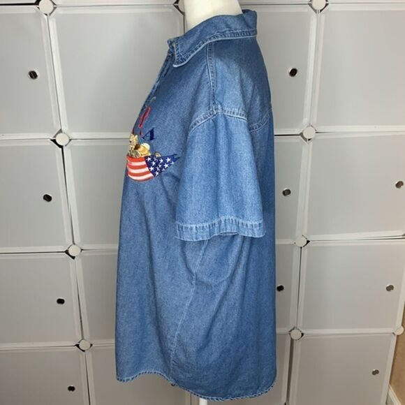 Vintage Cat & USA Embroidered Denim Shirt Size Large - Picture 5 of 9